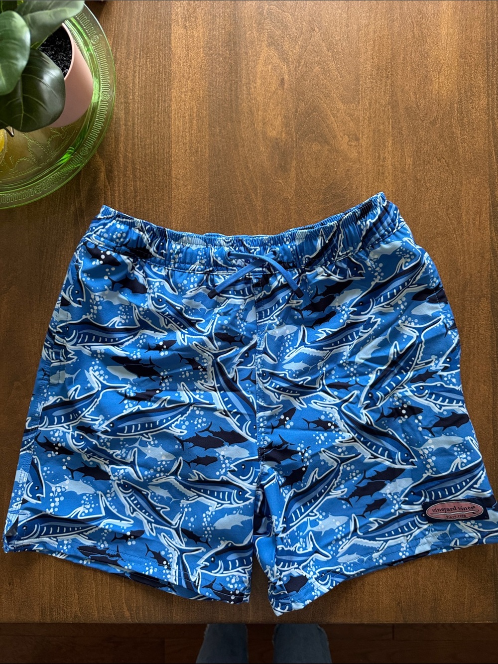 Vineyard Vines Boys Blue Shark Print Swim Trunks